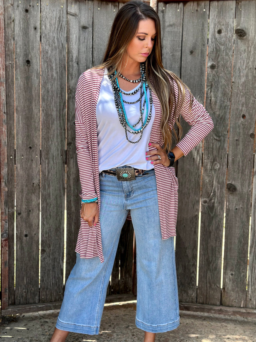 Mauve Striped Mid-Length Cardigan in Packs – Texas True Threads