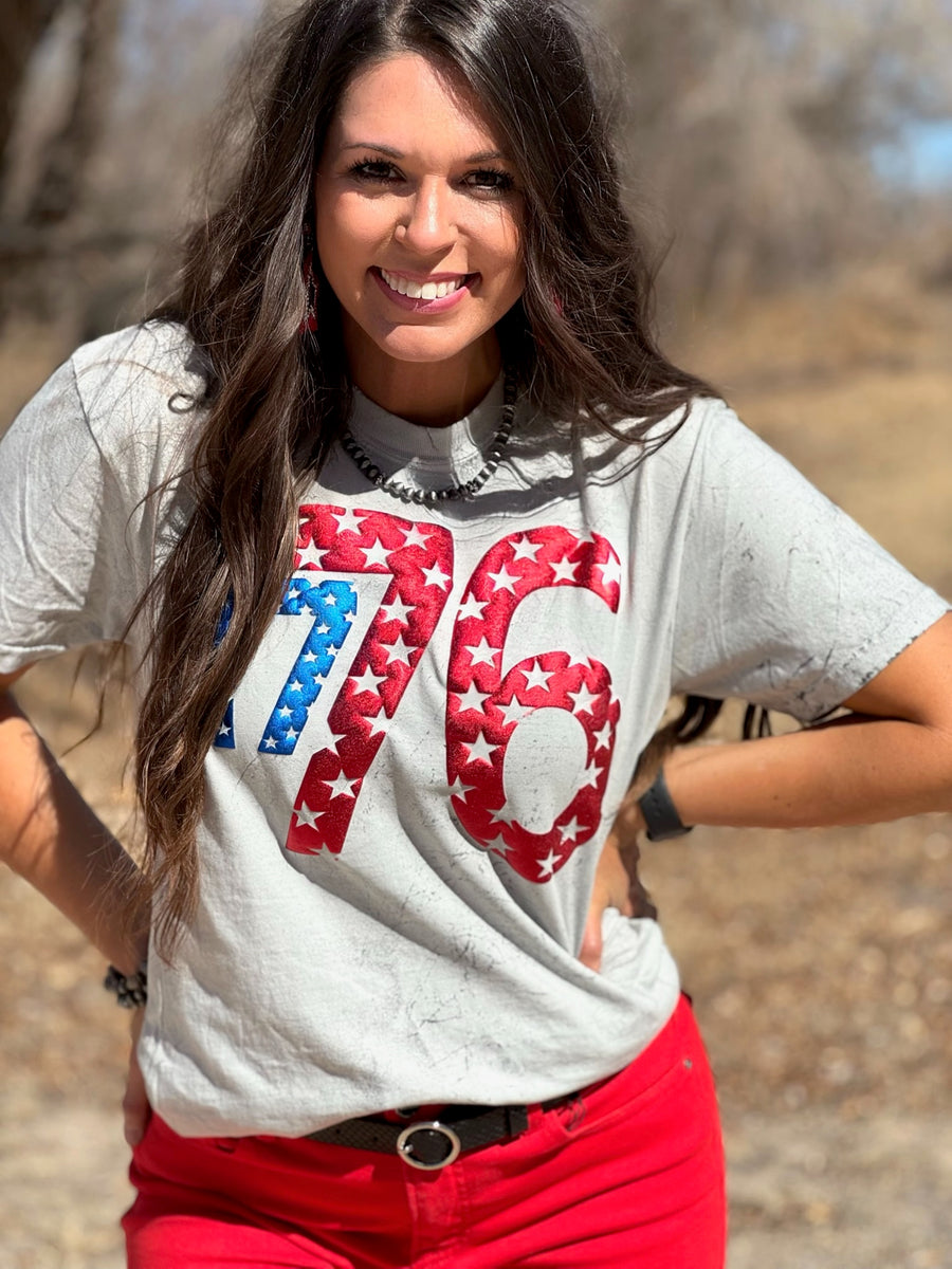 1776 in Metallic Puff with Stars Tee – Texas True Threads