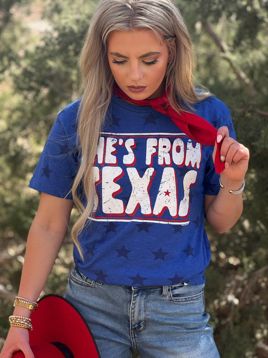 She's From Texas Tee with Red Ink – Texas True Threads